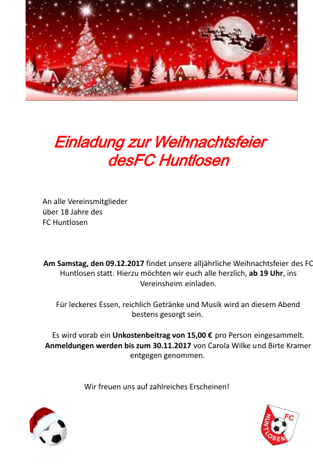 Einladung zur Erwachsenen Weihnachtsfeier FCH 2017